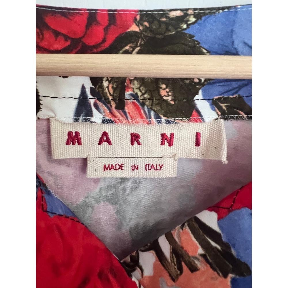 Marni Floral 100% Cotton Blouse Womens Red Blue Button Hem Made in Italy Luxury - Picture 2 of 10